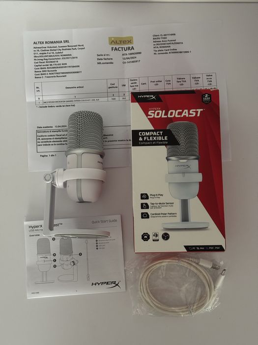 Microfon Gaming HyperX SoloCast, USB, alb