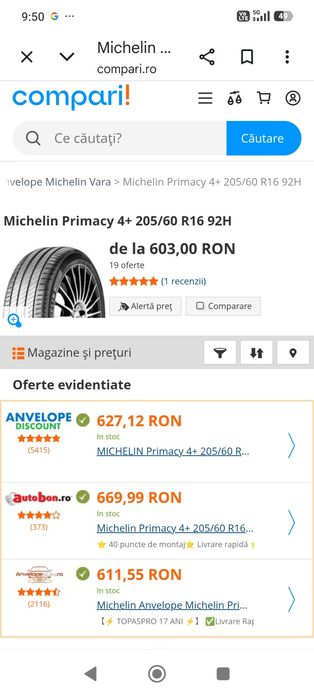 205-60-16 Michelin Primacy 4