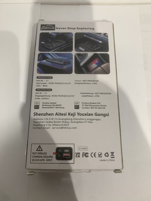 Încărcător mașină wireless Polmxs,15W QC 3.0 compatibil iPhone,Samsung
