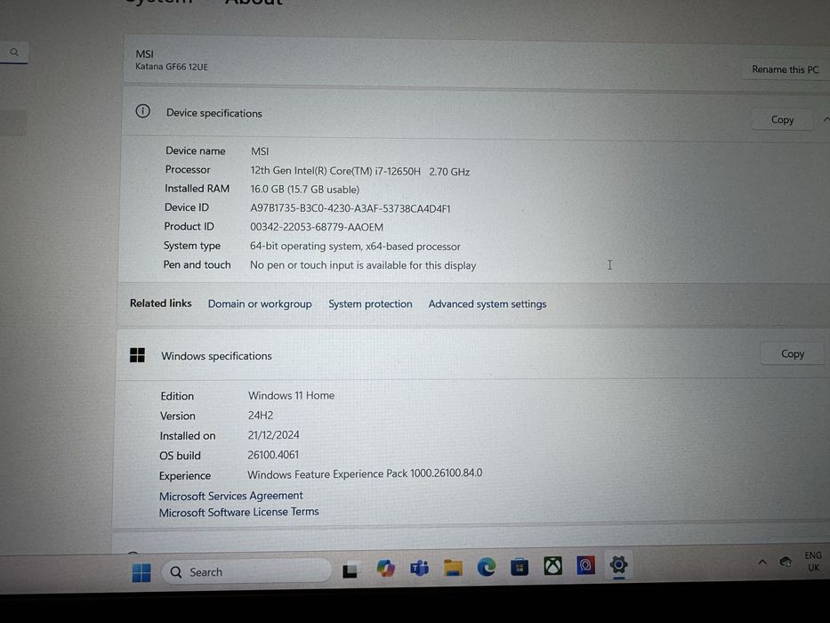MSI Katana GF66 12UE / i7-12650H / RTX 3060 / 16GB / 1TB SSD