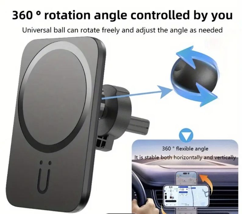 Магнитен безжичен държач за телефон с бързо зареждане за автомобила