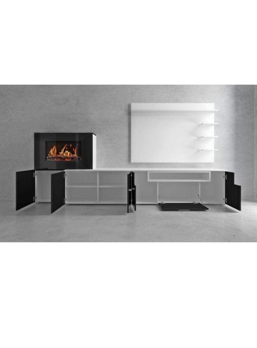 Mobilier living cu șemineu pe bioetanol – stil scandinav – negru