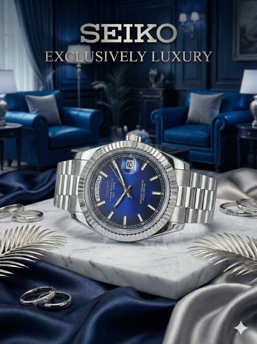 Vând Seiko "Day-Date" Mod – Blue Sunburst Dial – President Bracelet –