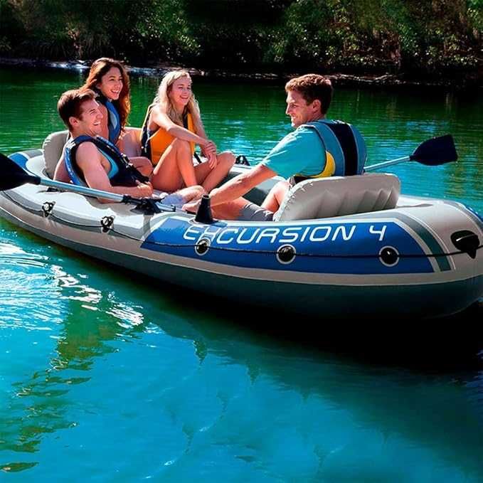 Set barcă gonflabilă Intex Excursion cu vâsle și pompă din aluminiu (model pentru 4 sau 5 persoane)