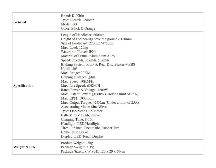 Електрически скутер/тротинетка KuKirin G3 1200W 18AH