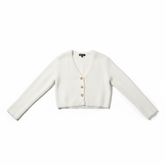 Cardigan Alb Pufos Bershka – Mărimea M – Textură Moale și Călduroasă