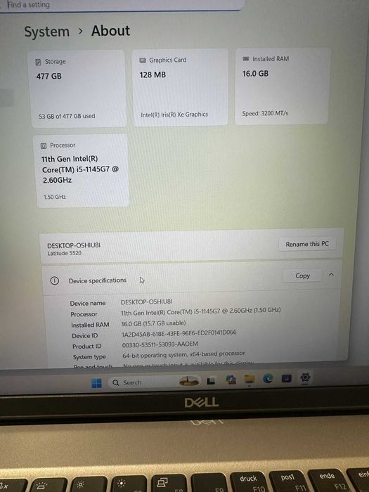 Dell Latitude 5520 i5-1145G7-16Gb Ram-512Gb ssd