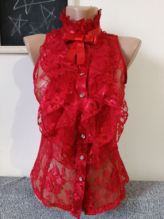 Bluza eleganta roșie dantela sexy victorian style mărimea S 36