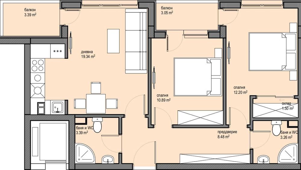 Продава се Тристаен апартамент в София, Красна поляна 2 - 88 кв.м за 1694 €/кв.м - Снимка #1