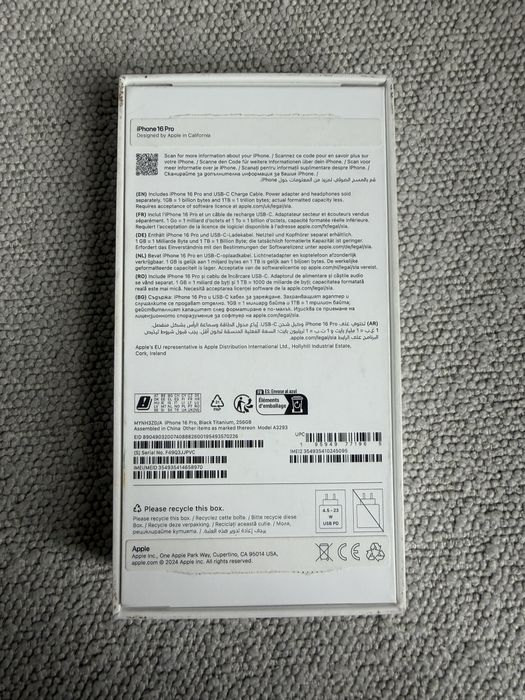 Apple iPhone 16 PRO 256Gb Titanium Black neverlocked cumparat de nou