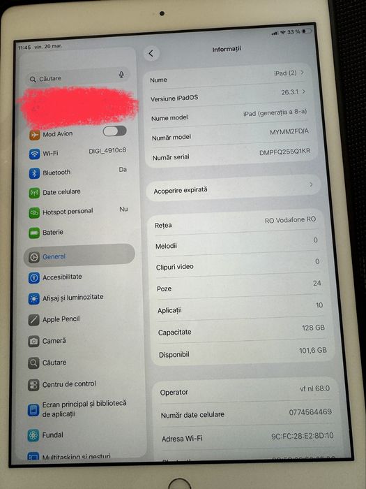 Vand ipad gen 8 /128gb alb