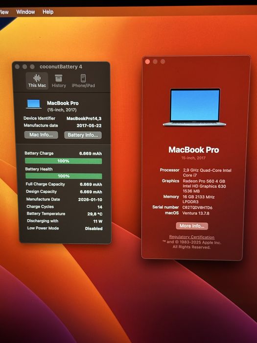 MacBook Pro 2017 Touchbar (15", Retina, A1707) 500 GB, i7, Radeon 4 GB