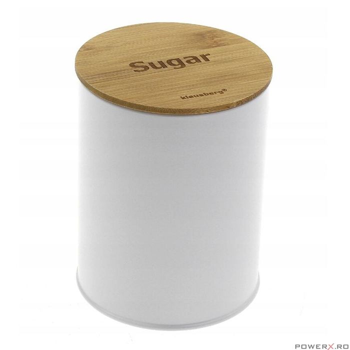 Set 3 recipiente, inox-bambus, alb, pentru cafea, ceai, zahar.