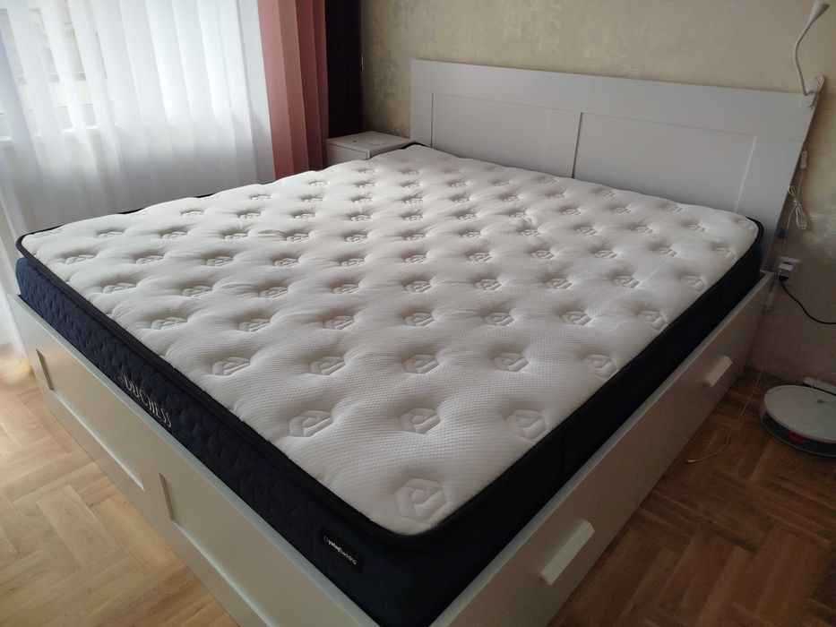 Спалня 180/200 + подматрачна рамка + табла, с чекмеджета, бяла, Икеа