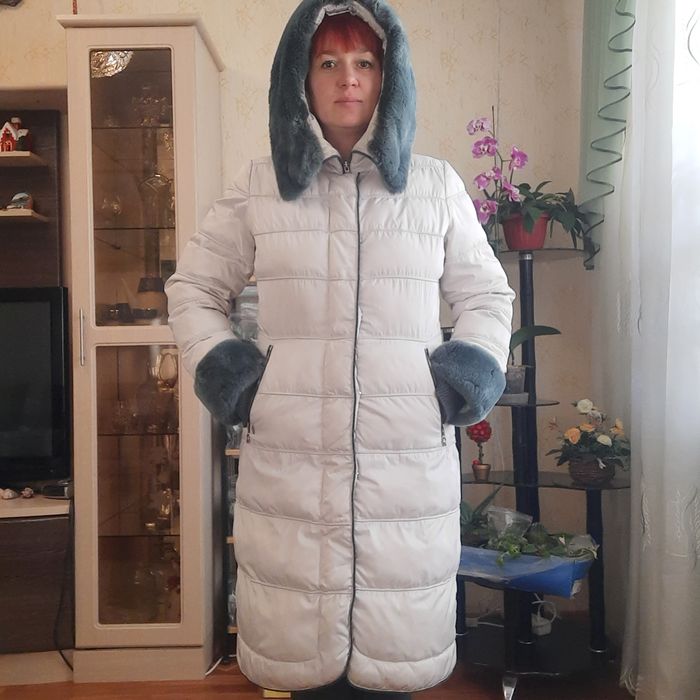 Пальто пуховик биопух мех натуральный кролик р.46 в отличном состоянии