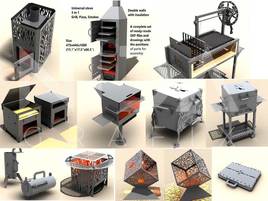 129 Proiecte DXF Gratare gradina pliabile, cuptoare pizza, afumatoare