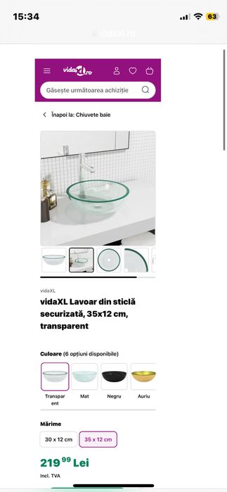 Vand lavoar sticla Drina 38cm
