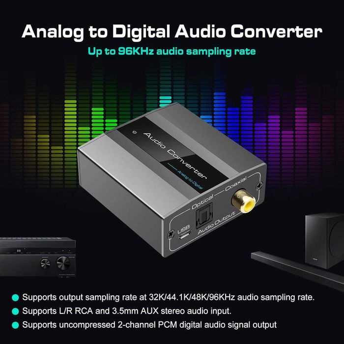 Convertor audio analog la digital VPFET RCA optic AUX Toslink adaptor