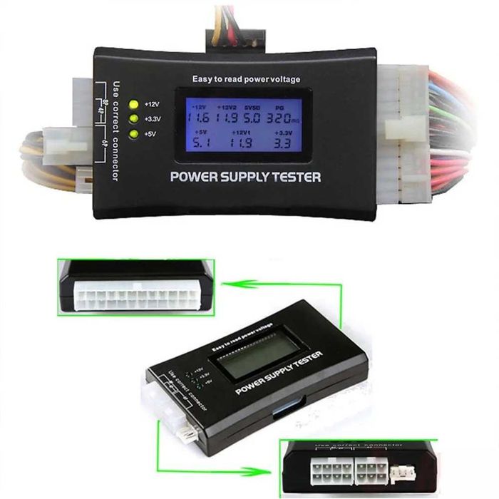 LCD Тестер за PC компютърно захранване PSU 24-Pin, Molex, SATA, PCI-E 8-Pin GPU ATX