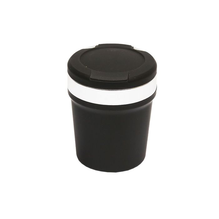 Scrumiera auto universala cu fund ceramic neagra-argintiu cu lumina albastra LED