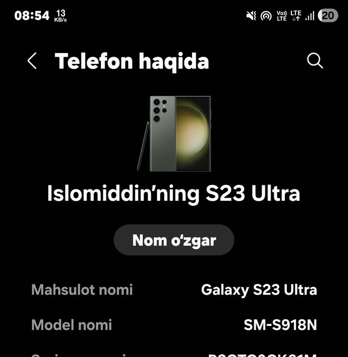 Samsung S23 Ultra
12/512 GB
Koreya
Sim+eSim
Holati yaxshi, 1 ta petnos