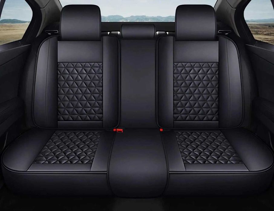 Луксозна универсална кожена тапицерия с лумбална опора за предни и задни седалки, черна
