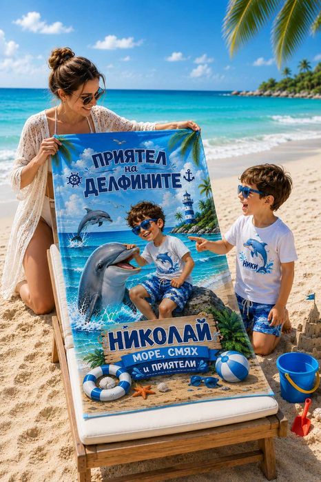 Персонализирана детски кърпа за плаж. Детски плажни кърпи/ хавлии с име