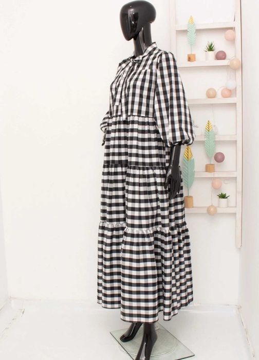 Otto D'Ame дизайнерска дамска рокля в каре черно бяла миди дължина 38