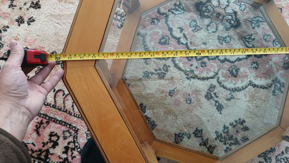 Măsuță cafea octogonala lemn masiv, cristal