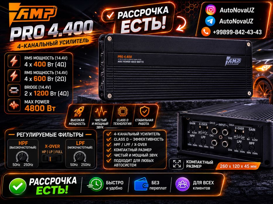 Усилитель AMP PRO 4.400 4x400Вт Naqd Nasiya by Teyes