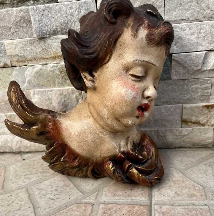 Impozant lot antic-busturi ingeri-ceramica pictata manual-Italia