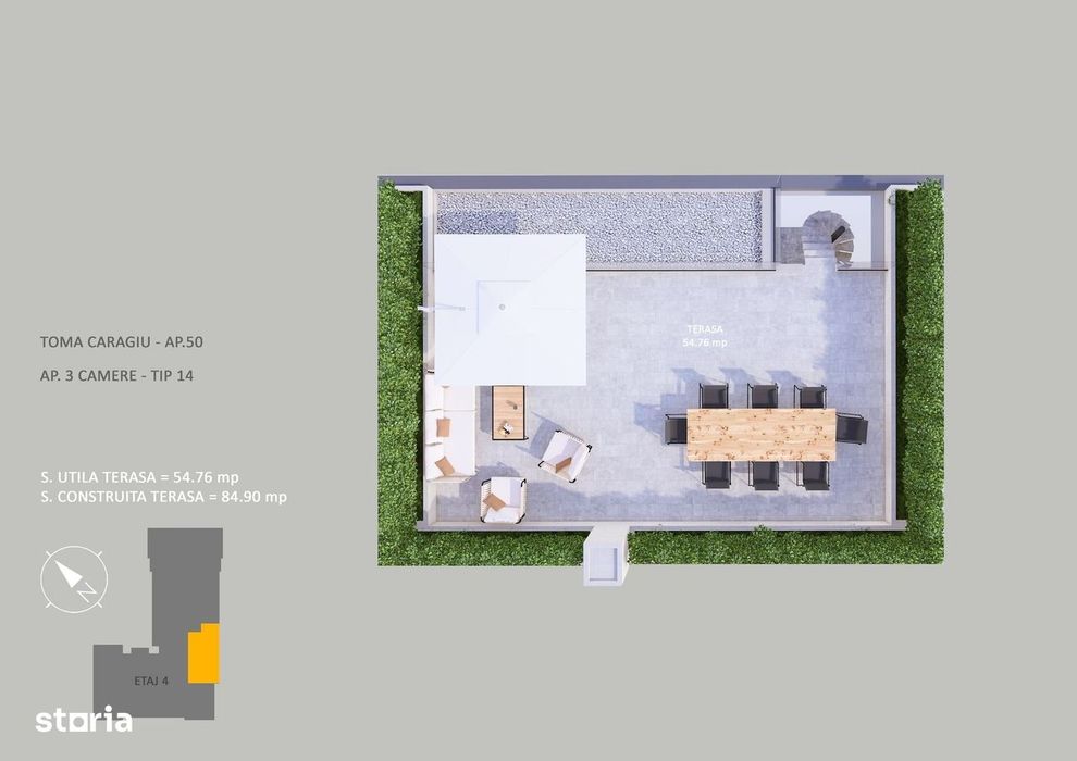 Apartament 3 camere cu terasa 54 mp tip penthouse Pipera OMV