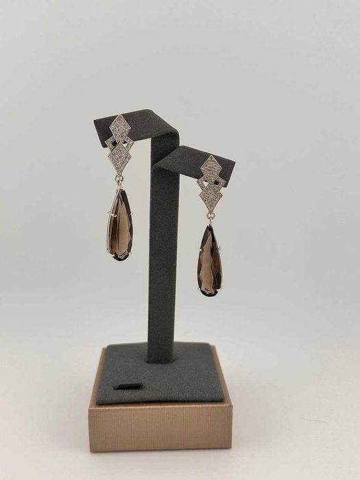 Серьги золотые с бриллиантами и раухтопазом