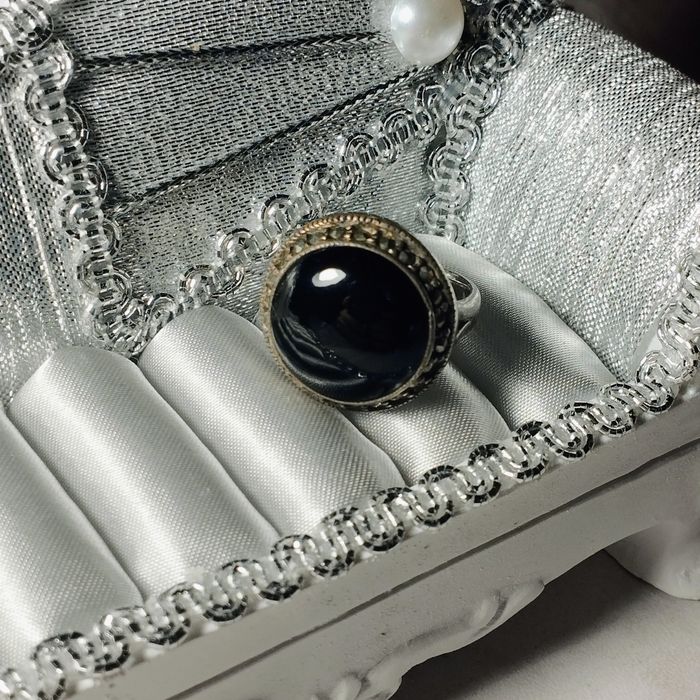 Перстень с черным агатом серебро