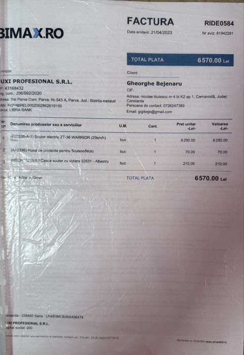 Vând scuter electric ZTECH fara permis