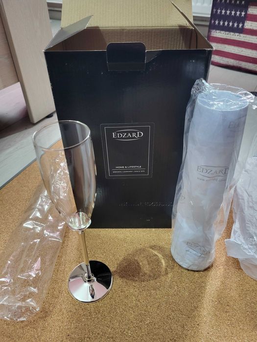 Set 2 Pahare Șampanie Edzard Victoria – Sticlă și Argint, 27 cm