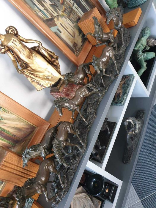 146см-33кг бронзова фигура-композиция/скулптура стадо коне/8 коня