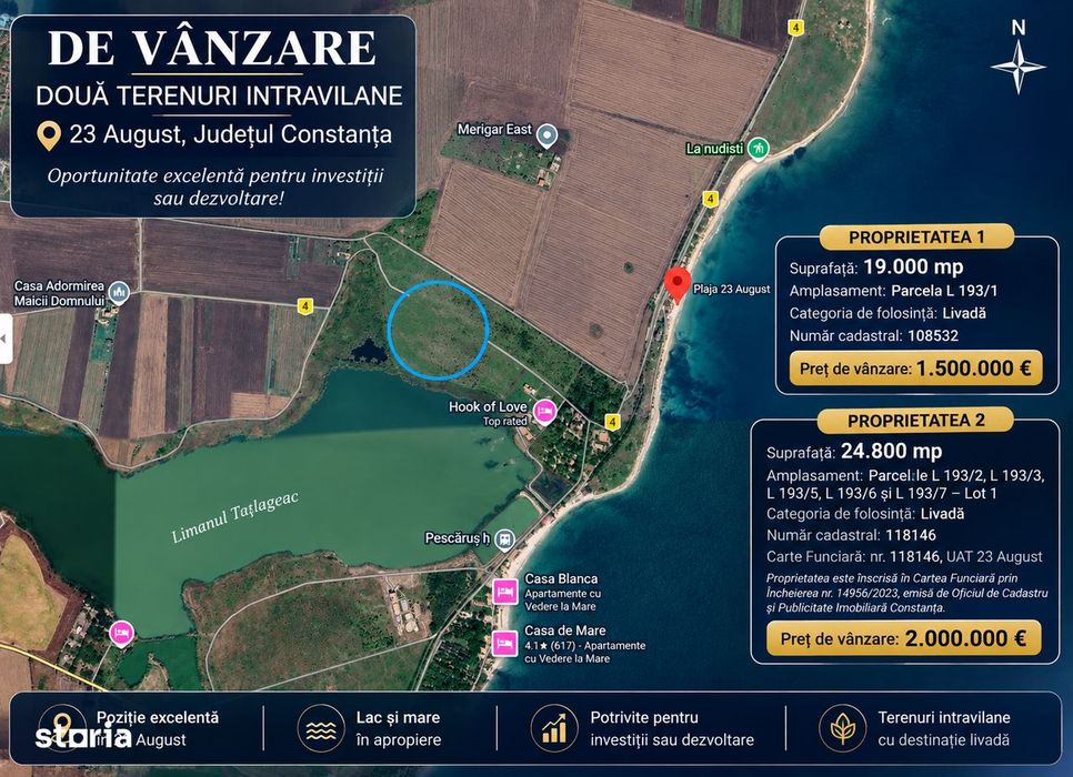 2 terenuri intravilane de vânzare – 19.000 mp și 24.800 mp – 23 August
