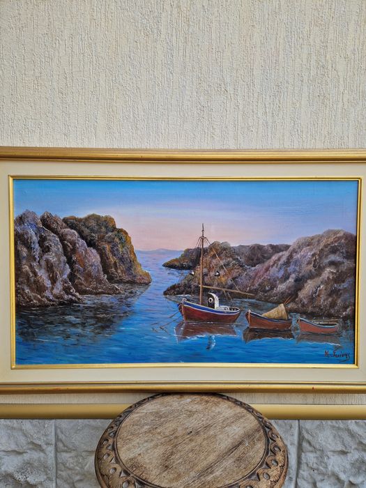 Превъзходна антикварна авторска картина масло върху платно