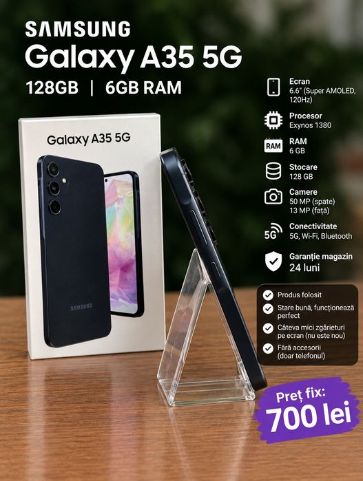 Telefon Samsung Galaxy A35 5G Impecabil  128GB 6GB Ram Garantie Magazin 24 Luni Trimit Schimb Preț fix