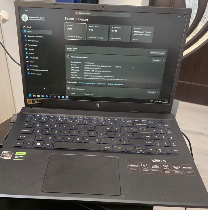 Laptop Gaming Acer Nitro V15 in garantie,SSD 1 TERA, 16 GDDR5 VIDEO 3050 6 G