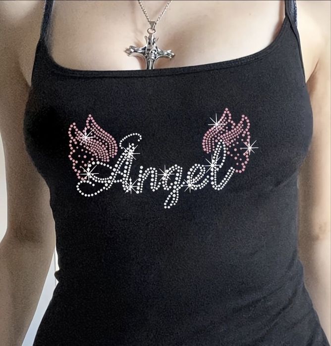 Черная майка с принтом Ангел