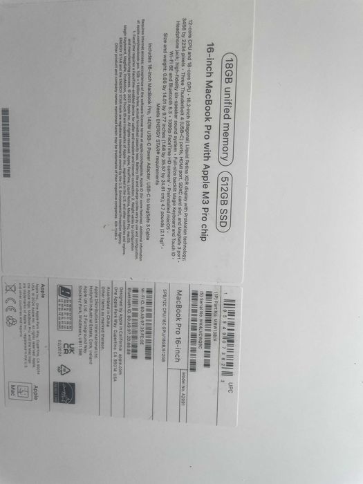 MacBook Pro 16” M3 Pro 18GB/512GB