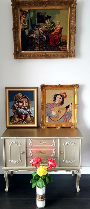 Tablou goblen vechi cu ramă din lemn