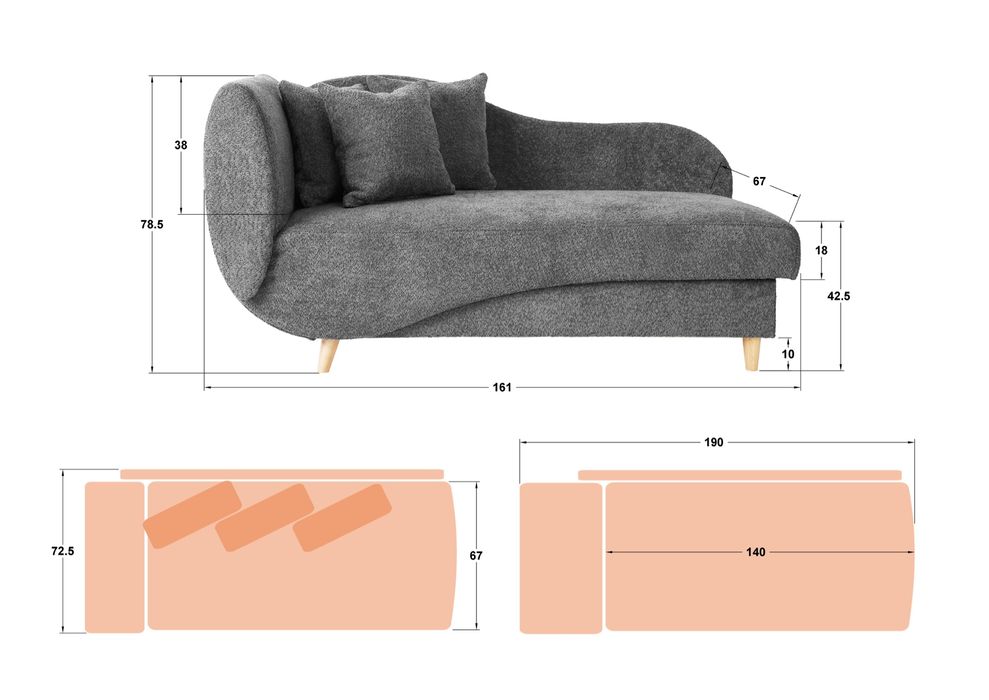 Канапе с ракла , сив , ляв