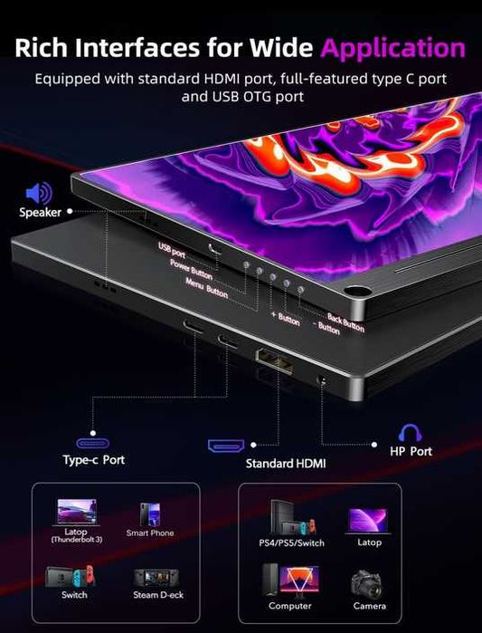 Преносим монитор EVICIV 4K 15.6 инча, 3840 x 2160 UHD, 100% sRGB IPS