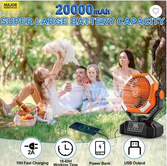 Ventilator Portabil Camping cu LED - incarcare telefon 20000mAh - Nou !