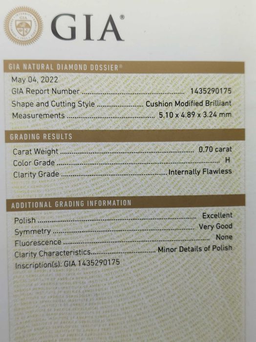 Диамант 0.70 карата Cushion Modified Brilliant