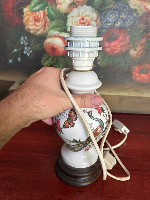 A288 veioza ceramica si lemn, 27cm H functionala