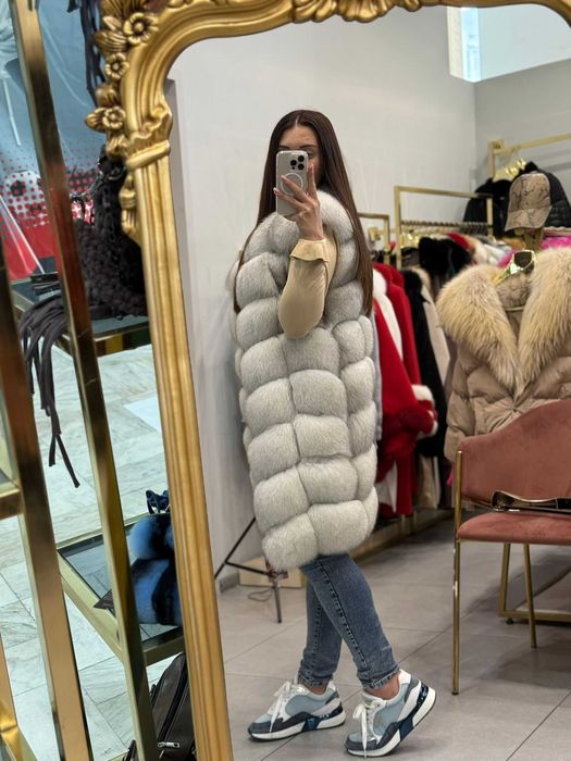 Дълъг елек с естествен косъм от лисица